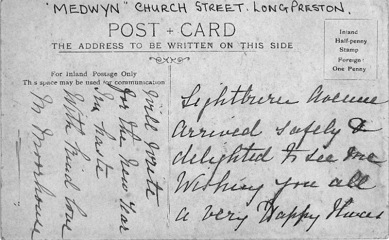 Medwyn (rev).jpg - Reverse of postcard of "Medwyn" Church Street - not dated.
